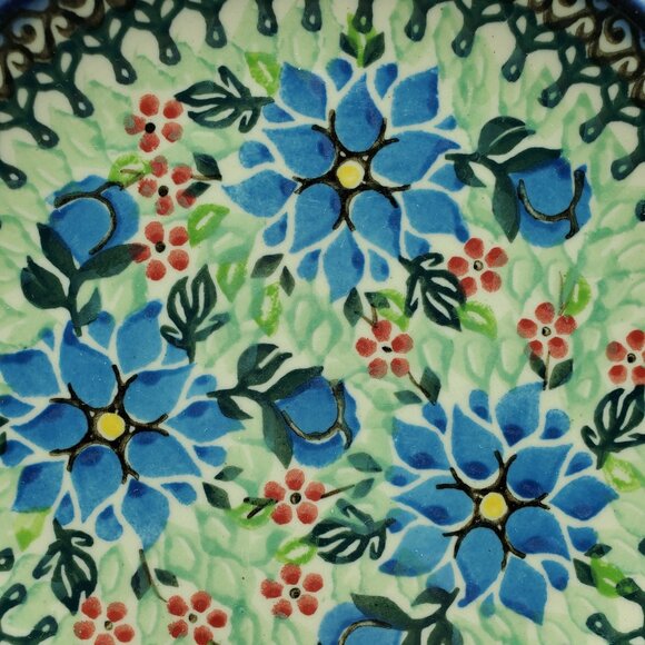 Polish Pottery Floral Unikat Dessert Plate Blue Flowers Bread Appetizer Plate - Picture 4 of 6